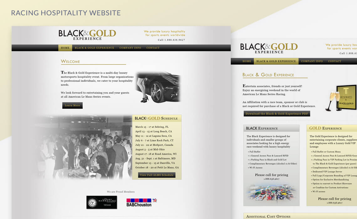 Black & Gold Experience - Racing Hospitality Website Design