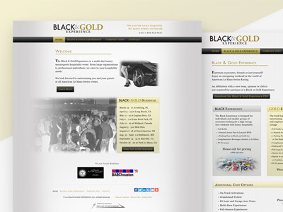 Black & Gold Experience - Racing Hospitality Web Design, Graphics Design