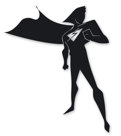 Superhero with Snelling Web Development logo standing guard over website